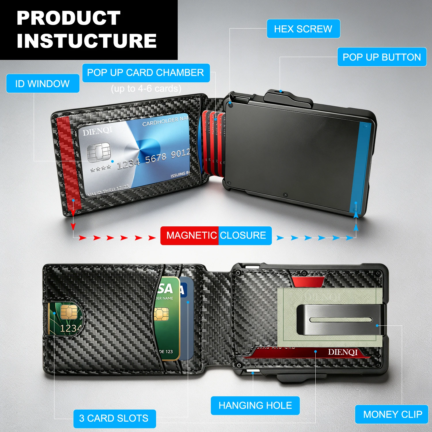 Men Wallet Carbon Fiber RFID B - Money Clip Magnetic recension och pris