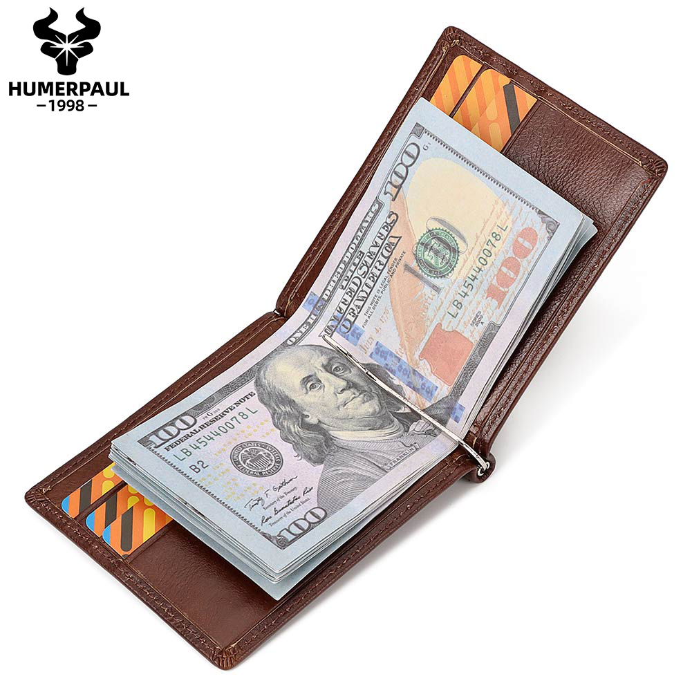 Genuine Leather Mens Slim Wall - Money Clip Magnetic recension och pris
