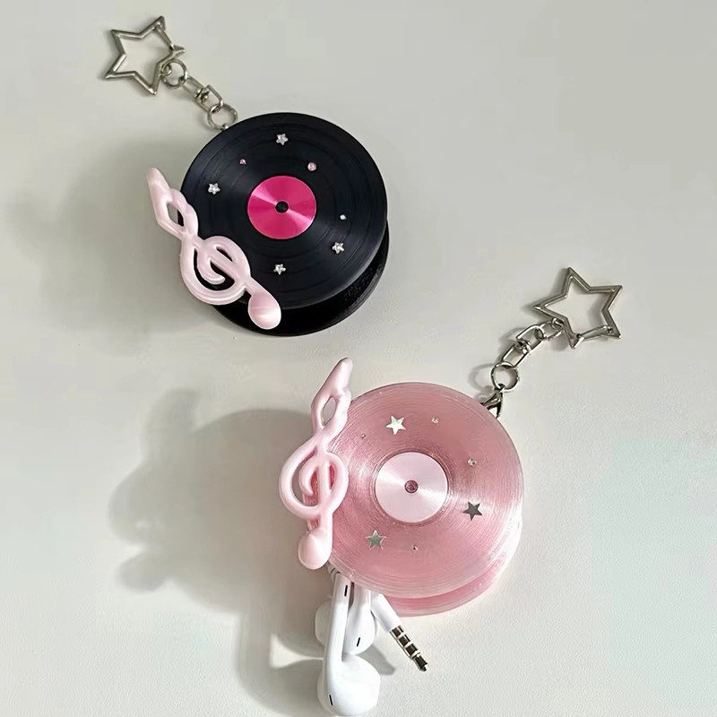 Korean Retro Vinyl Record Head - Cable Winder Keychain recension och pris
